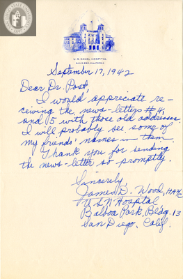 Letter from James D. Wood, 1942
