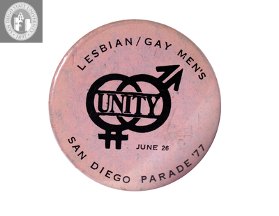"Lesbian/gay men's San Diego parade '77 Unity," 1977