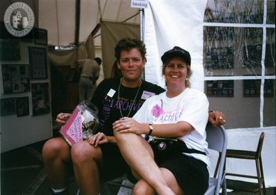 Debbie Zeyher outside Lambda Archives booth at Pride festival