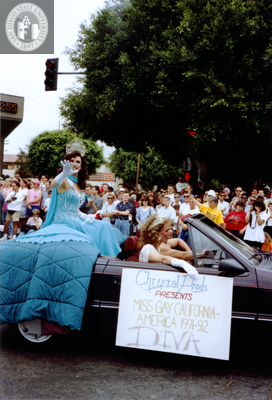 Miss Gay California-America 1991-92 car at Pride parade, 1991