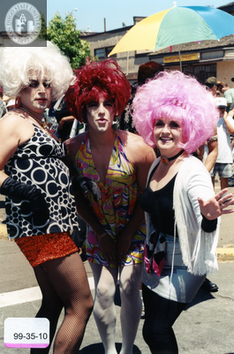 Participants in costume during Pride pre-parade activities, 1999