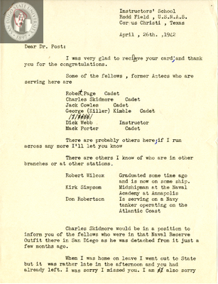 Letter from William Sherwin Harshaw, 1942