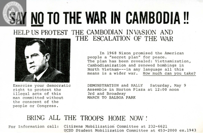 Say no to the war in Cambodia, 1970