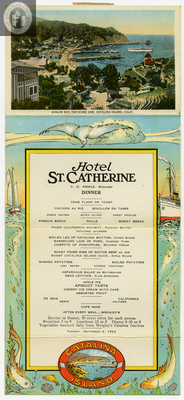 Avalon Bay and menu, Catalina Island, 1923