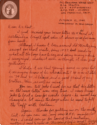 Letter from Benjamin Wayne Wirt, 1942