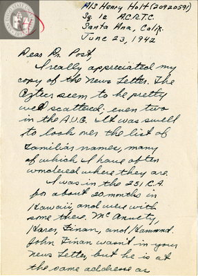 Letter from Henry D. Holt, 1942
