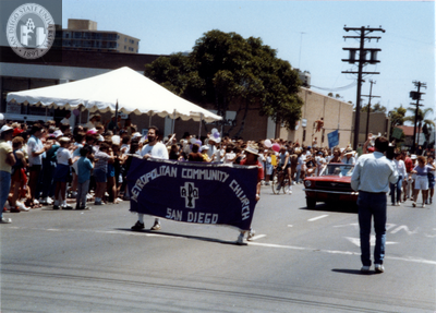 Metropolitan Community Church banner in Pride parade, 1988