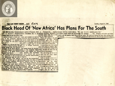 Black Head of 'New Africa' Has Plans for the South,1968