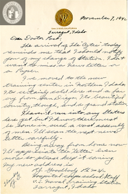 Letter from P. J. Goodbody, 1942