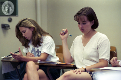 Students in class sitting in a circle, 1996