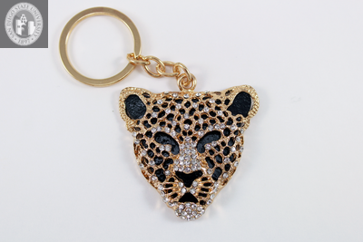 Gold and rhinestone panther head key chain, 2017