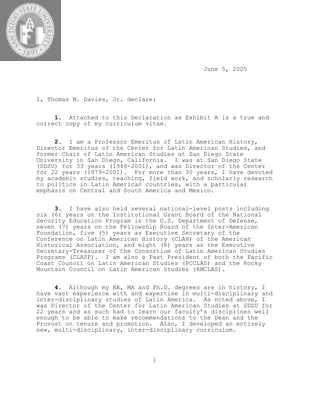 Affidavit for political asylum for a Nicaraguan, 2005