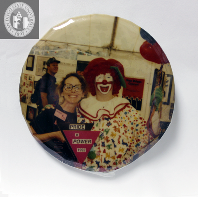 "Pride = power 1992" clown with woman, 1992