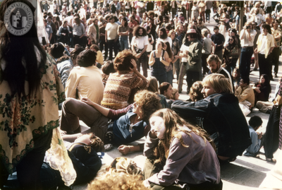 Protesters in Los Angeles antiwar march on City Hall steps, 1971