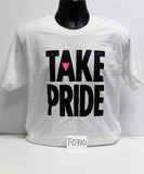 "Take Pride" with pink triangle in "A"