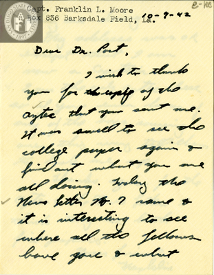 Letter from Franklin L. Moore, 1942
