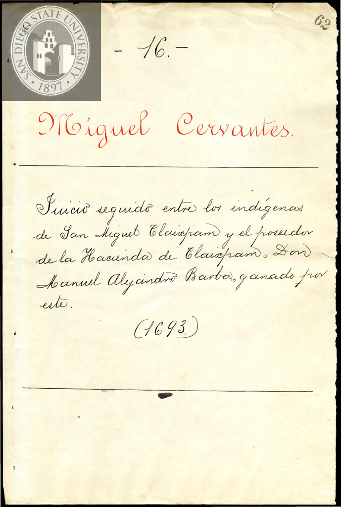 Urrutia de Vergara Papers, folder 16, volume 2, 1693
