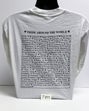 "Pride Around the world," with a list of cities, Long Beach back of T-shirt, 1997