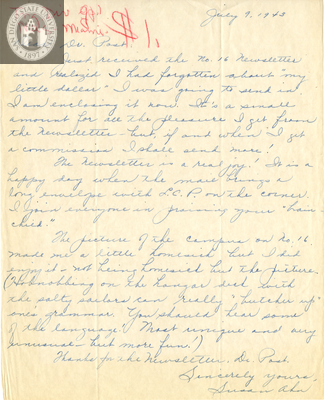 Letter from Susan Ahn Cuddy, 1943