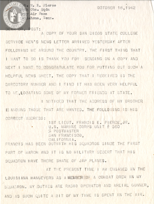 Letter from H. R. Pierce, 1942