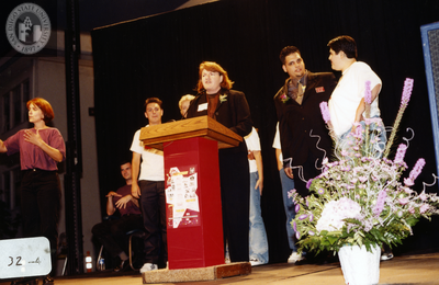 Toni Atkins speaking at Spirit of Stonewall Rally, 2000