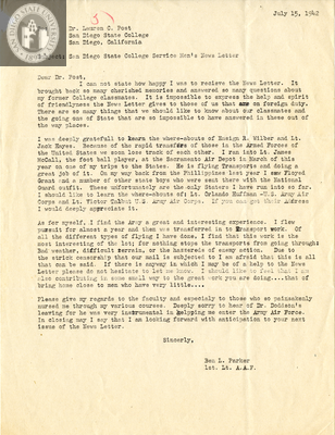 Letter from Ben L. Parker, 1942