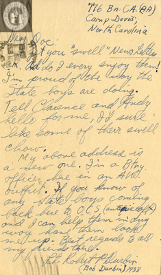Letter from Robert Durbin, 1943
