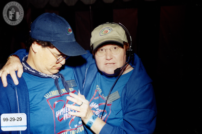 Mary Smith, stage manager, with another volunteer at a Pride event, 1999