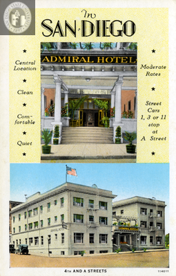 Two photographs of Admiral Hotel, San Diego