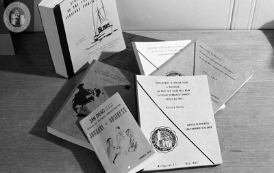 Closeup of books used in photo of William Barber