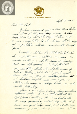 Letter from Noboru Takashima, 1942