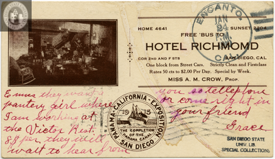 Postcard from Hotel Richmond, San Diego