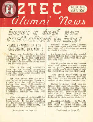 The Aztec Alumni News, Volume 10, Number 6, September 1952