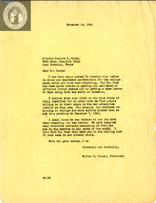 Letter from Walter R. Hepner, 1942