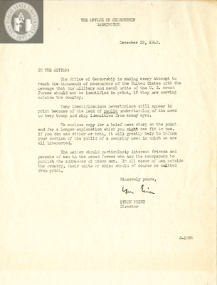 Letter from Byron Price, 1942
