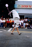 Marcher in shark costume in Pride parade, 1991