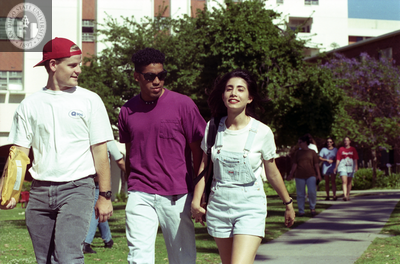 Students walk away from Zura Hall, 1996