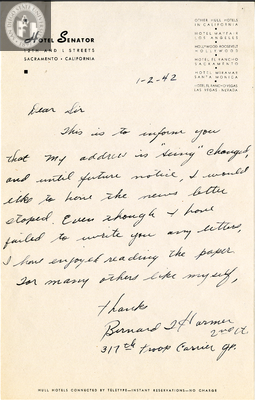 Letter from Bernard T. Harmer, 1942