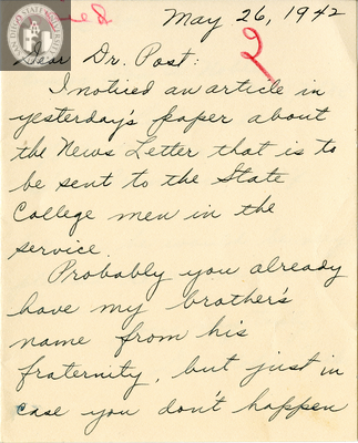 Letter from Doris Fuller, 1942