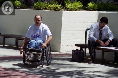 Student in a sport wheelchair, 1996