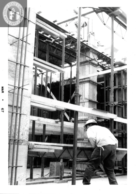 Construction of barbershop, Aztec Center, 1967