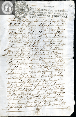 Urrutia de Vergara Papers, page 18, folder 12, volume 2, 1691