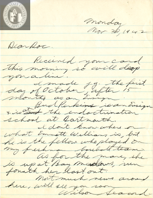 Letter from Wilson R. Seacord, 1942