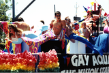 Gay Aquatics parade float with mermaids in Pride parade, 1997