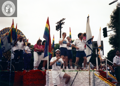 Participants on float at Pride parade, 1991