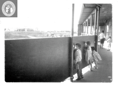 Campus Laboratory School construction fence, 1966