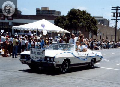 Mr., Ms. and Miss Gay San Diego car in Pride parade, 1988