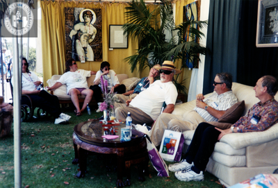 Seniors relaxing in Alice B. Wilde Pavilion at Pride festival, 2000