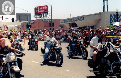 "Dykes on Bikes" motorcycle riders in Pride parade, 1999