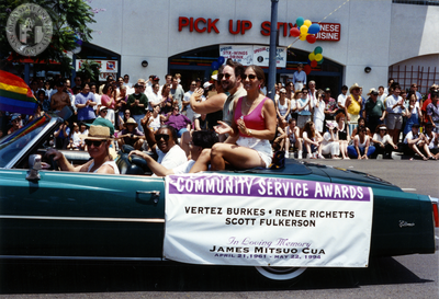 Vertez Burks, Renee Rickets, and Scott Fulkerson, San Diego Pride parade, 1994
